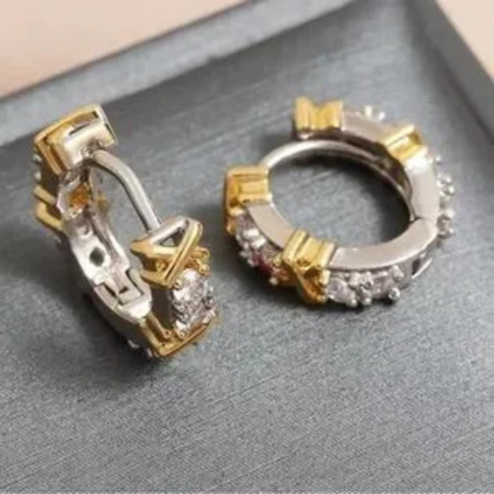 Gold Crystal Mini Hoop Earrings - Picture 3 of 5